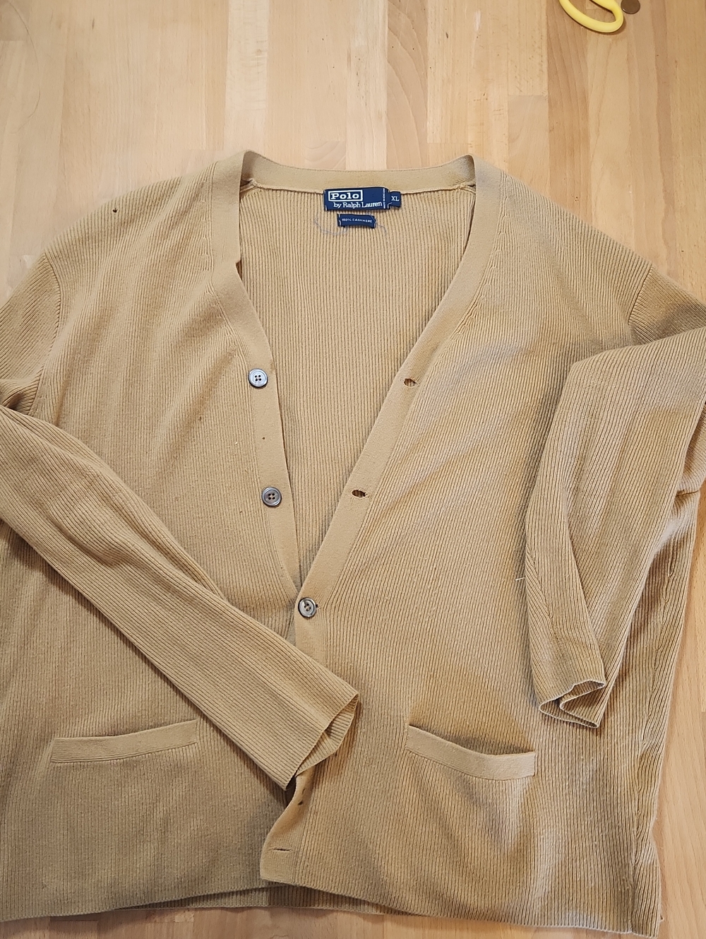 Handsome Polo by Ralph Lauren Men’s Tan Ribbed Button Cardigan